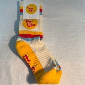 NWT Topo Chico Yellow & White Socks-Sock Club brand. Festive, Fun, Unisex,  gift